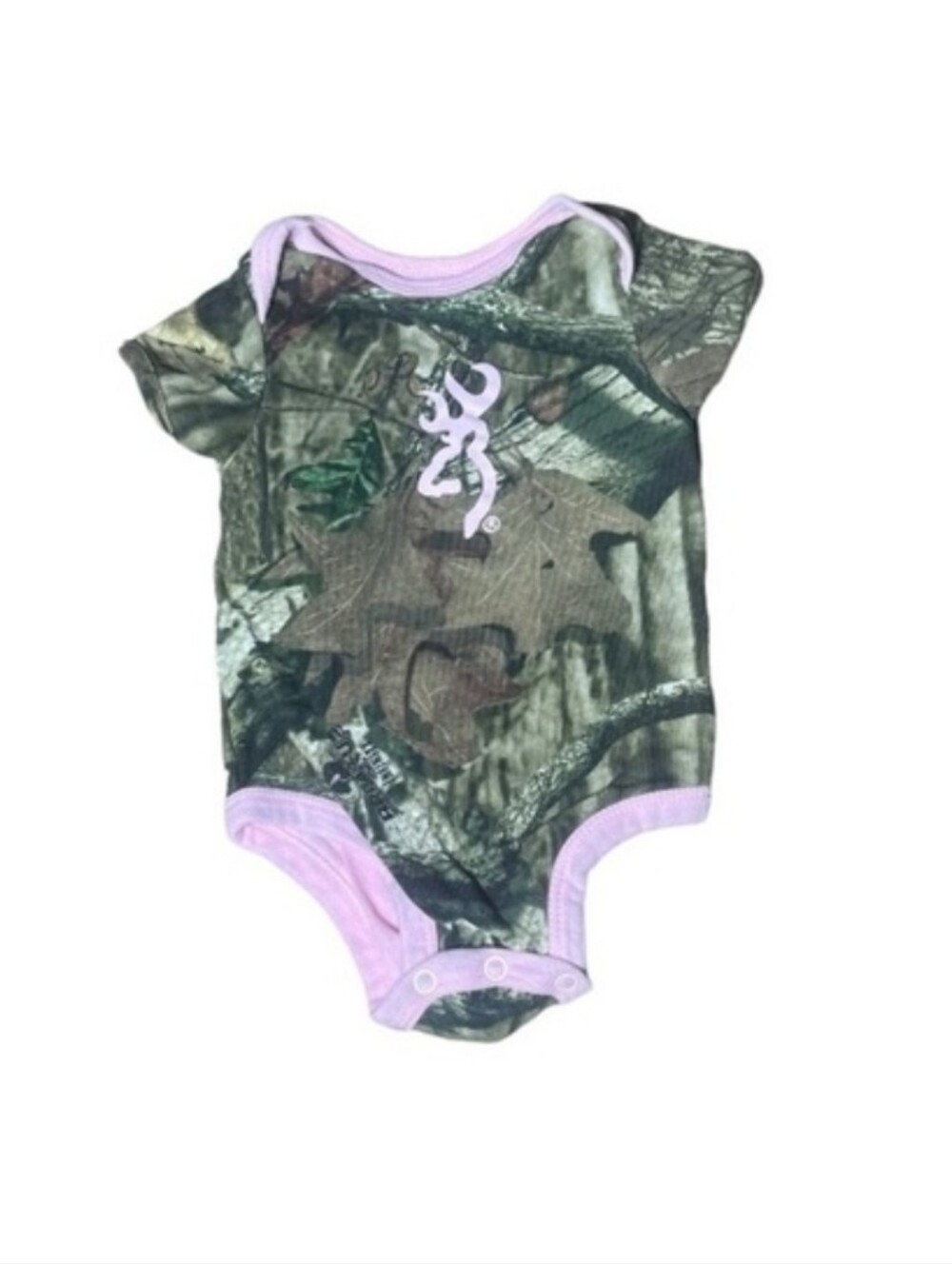 (6Mth)Browning Infant Girl Camouflage One-Piece W/Pink Trim And Pink Logo,